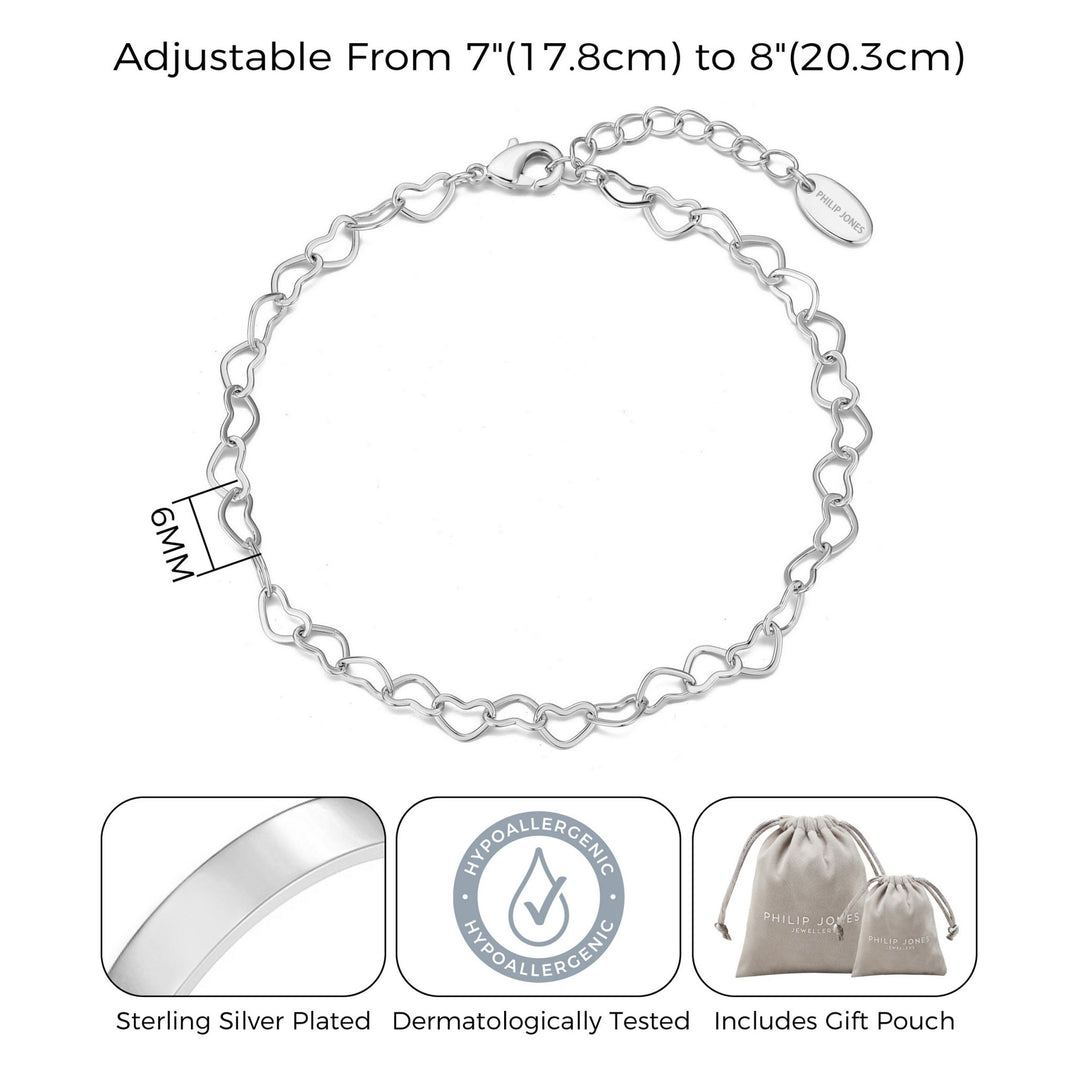 Silver Plated Heart Link Bracelet - Philip Jones Jewellery