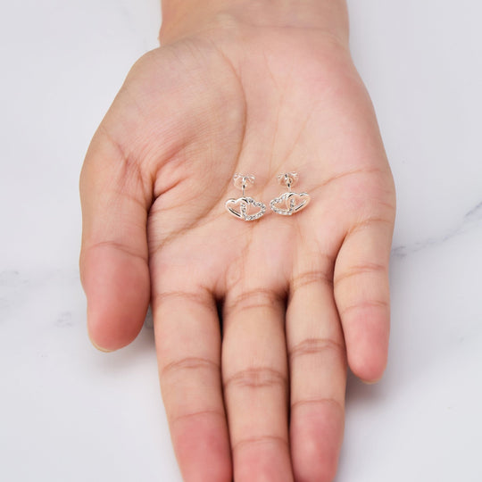 Silver Plated Heart Link Earrings Created with Zircondia® Crystals - Philip Jones Jewellery