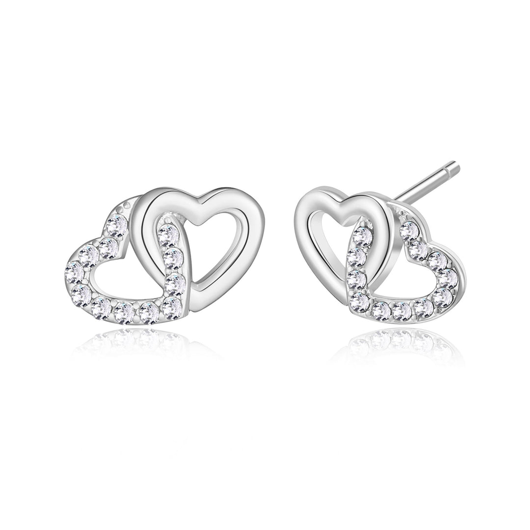 Silver Plated Heart Link Earrings Created with Zircondia® Crystals - Philip Jones Jewellery