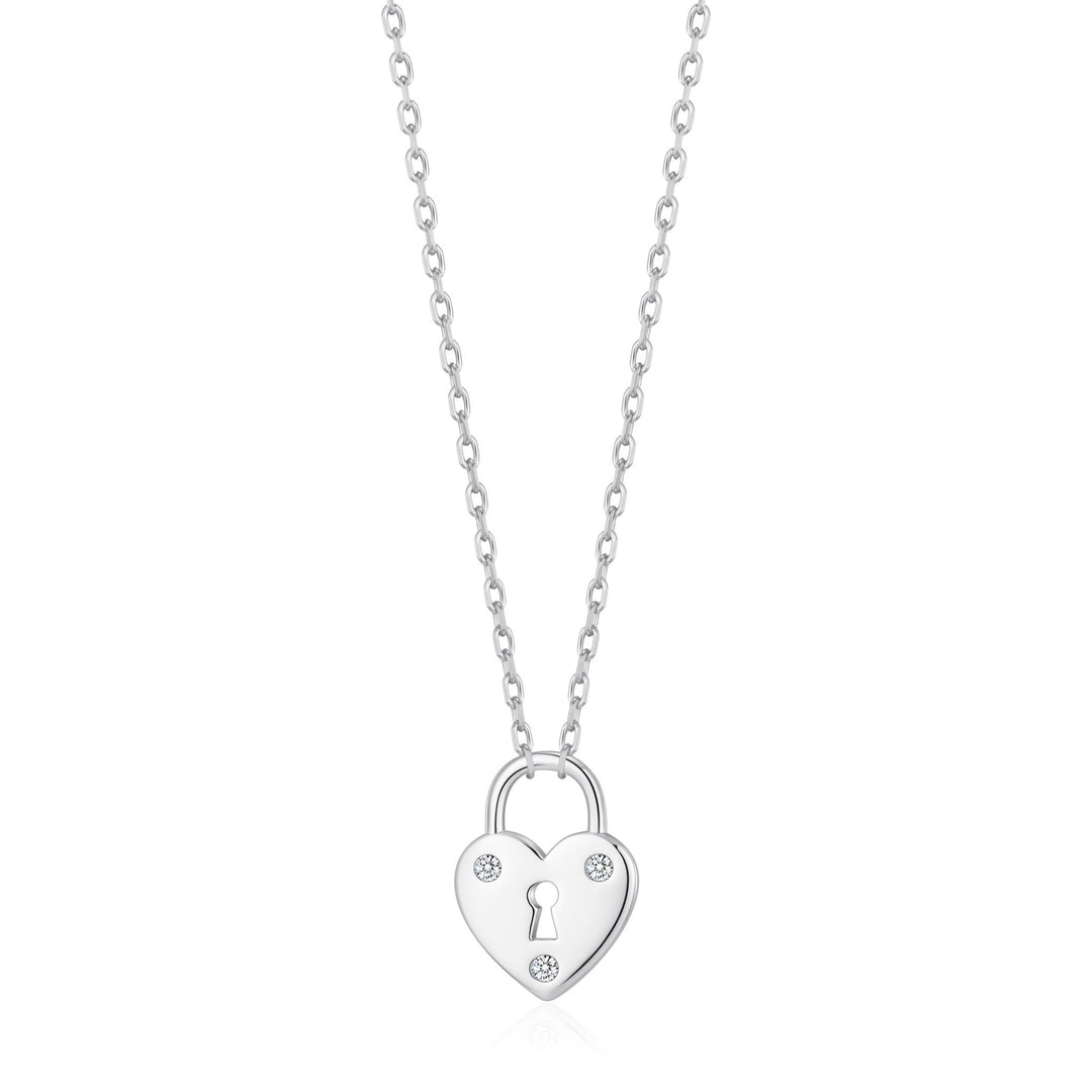Silver Plated Heart Padlock Necklace Created with Zircondia® Crystals - Philip Jones Jewellery