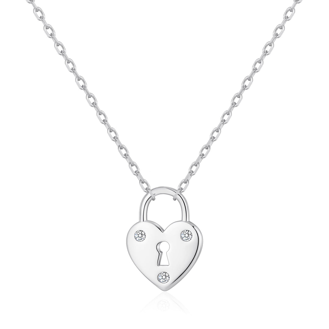 Silver Plated Heart Padlock Necklace Created with Zircondia® Crystals - Philip Jones Jewellery