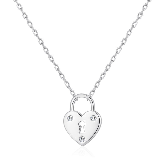 Silver Plated Heart Padlock Necklace Created with Zircondia® Crystals - Philip Jones Jewellery