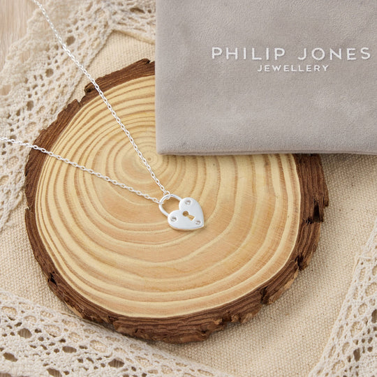 Silver Plated Heart Padlock Necklace Created with Zircondia® Crystals - Philip Jones Jewellery