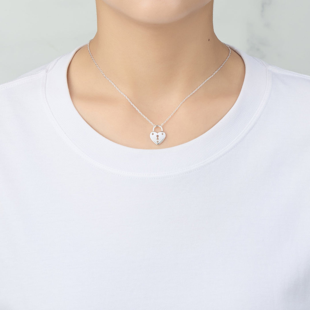 Silver Plated Heart Padlock Necklace Created with Zircondia® Crystals - Philip Jones Jewellery