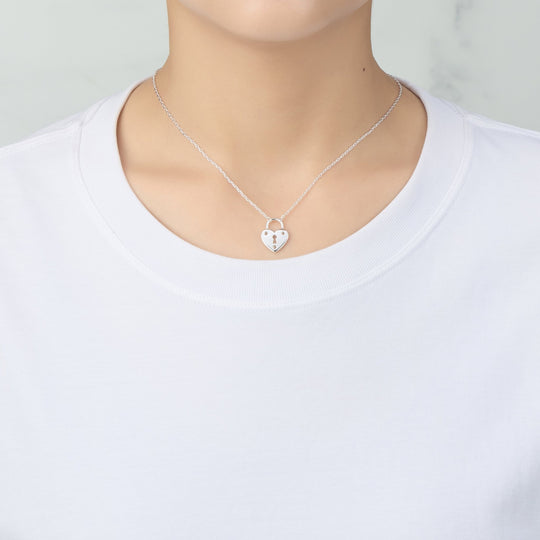 Silver Plated Heart Padlock Necklace Created with Zircondia® Crystals - Philip Jones Jewellery