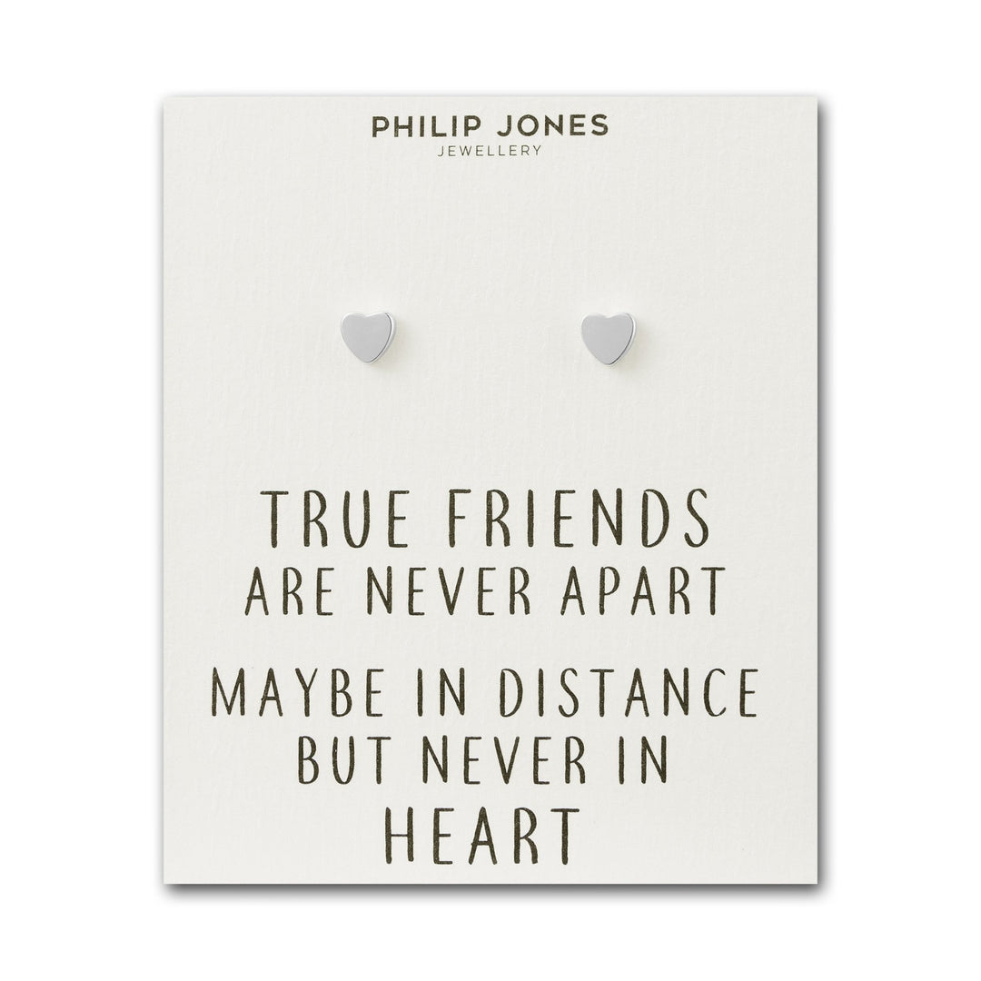 Silver Plated Heart Stud Earrings with Quote Card - Philip Jones Jewellery