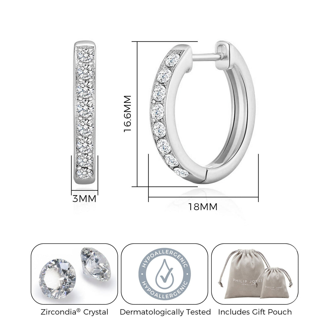 Silver Plated Hoop Earrings Created with Zircondia® Crystals - Philip Jones Jewellery