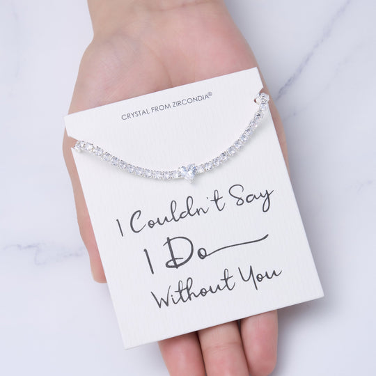 Silver Plated I Couldn't Say I Do Without You Heart Solitaire Bracelet with Zircondia® Crystals - Philip Jones Jewellery