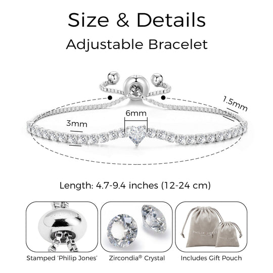 Silver Plated I Couldn't Say I Do Without You Heart Solitaire Bracelet with Zircondia® Crystals - Philip Jones Jewellery