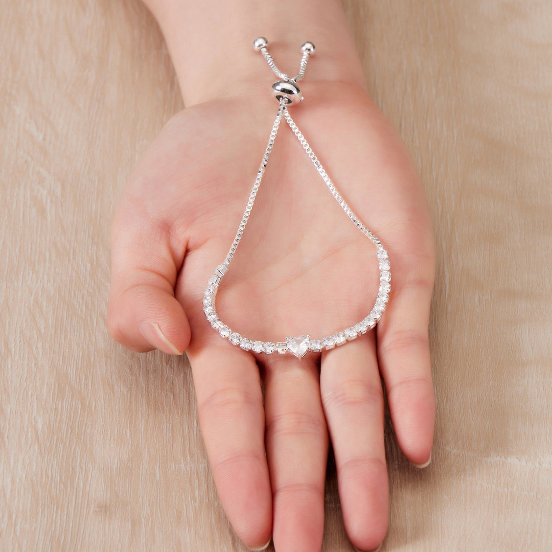 Silver Plated I Couldn't Say I Do Without You Heart Solitaire Bracelet with Zircondia® Crystals - Philip Jones Jewellery