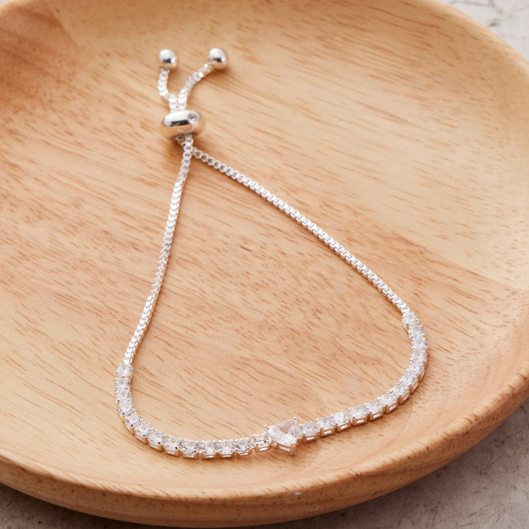 Silver Plated I Couldn't Say I Do Without You Heart Solitaire Bracelet with Zircondia® Crystals - Philip Jones Jewellery