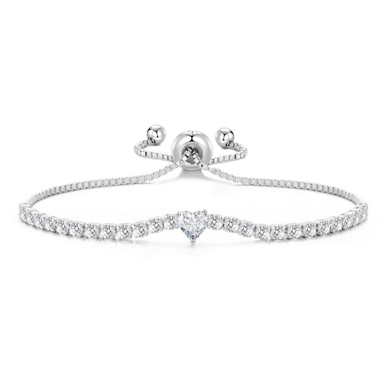 Silver Plated I Couldn't Say I Do Without You Heart Solitaire Bracelet with Zircondia® Crystals - Philip Jones Jewellery