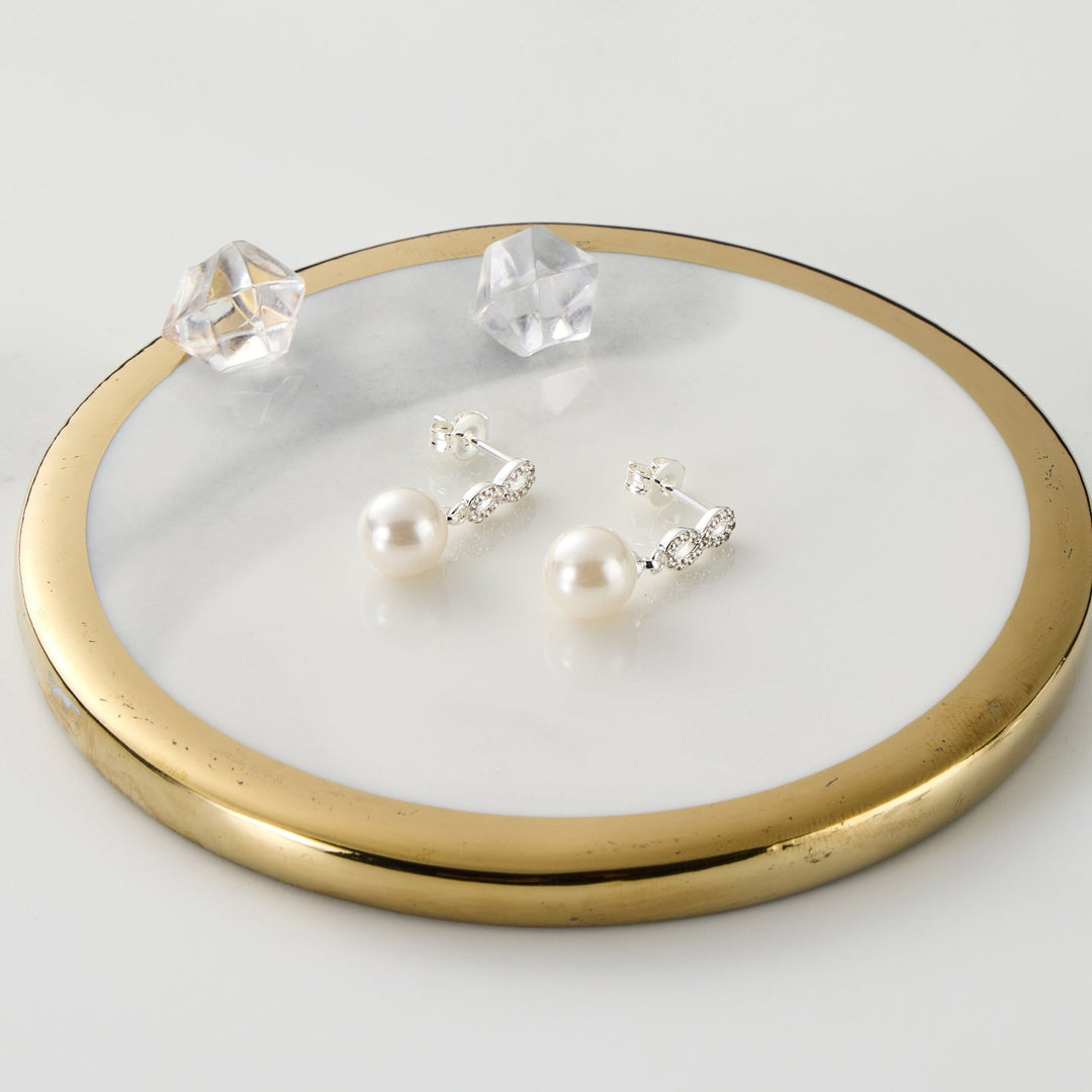Silver Plated I Couldn't Say I Do Without You Infinity Pearl Drop Earrings with Zircondia® Crystals - Philip Jones Jewellery