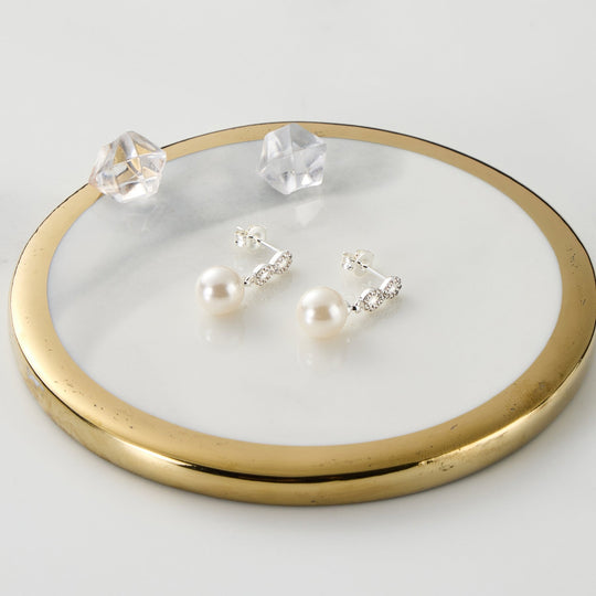 Silver Plated I Couldn't Say I Do Without You Infinity Pearl Drop Earrings with Zircondia® Crystals - Philip Jones Jewellery