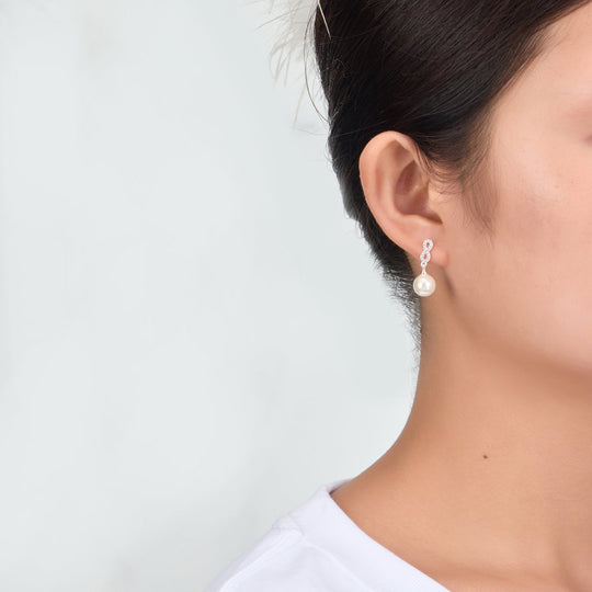 Silver Plated I Couldn't Say I Do Without You Infinity Pearl Drop Earrings with Zircondia® Crystals - Philip Jones Jewellery