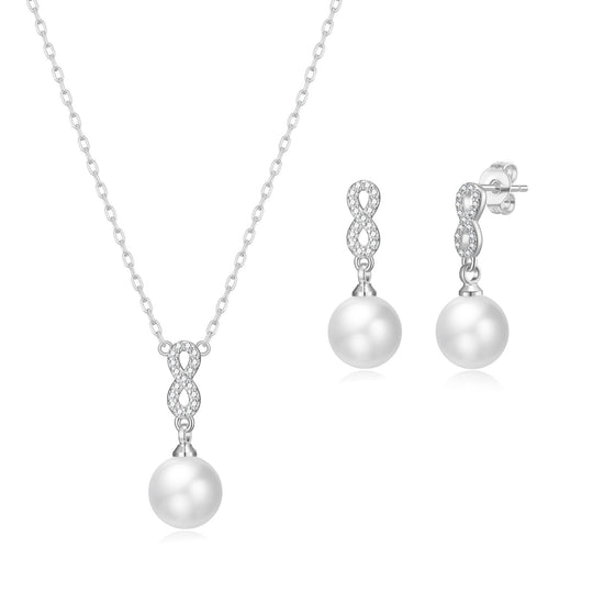 Silver Plated I Couldn't Say I Do Without You Infinity Pearl Drop Set with Zircondia® Crystals - Philip Jones Jewellery
