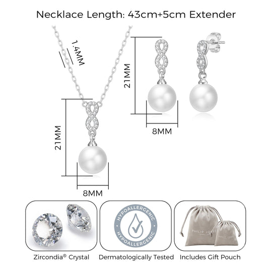 Silver Plated I Couldn't Say I Do Without You Infinity Pearl Drop Set with Zircondia® Crystals - Philip Jones Jewellery