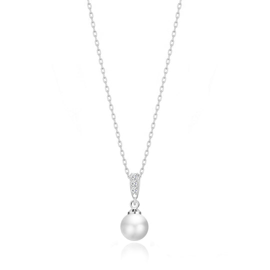 Silver Plated I Couldn't Say I Do Without You Pearl Drop Necklace Created with Zircondia® Crystals - Philip Jones Jewellery