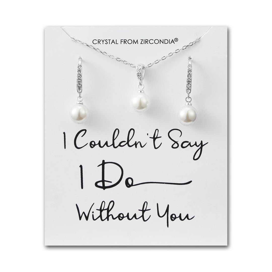 Silver Plated I Couldn't Say I Do Without You Pearl Drop Set Created with Zircondia® Crystals - Philip Jones Jewellery