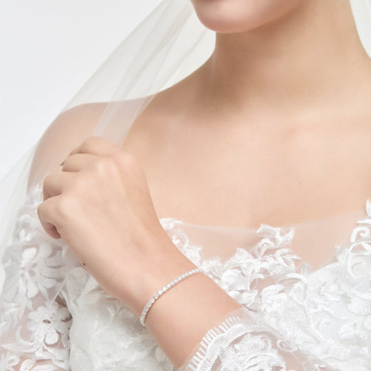 Silver Plated I Couldn't Say I Do Without You Solitaire Friendship Bracelet Created with Zircondia® Crystals - Philip Jones Jewellery