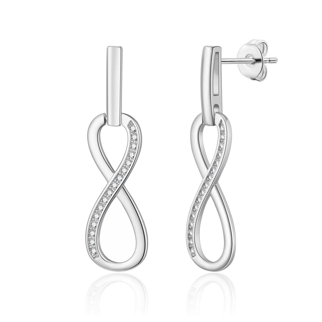 Silver Plated Infinity Drop Earrings Created with Zircondia® Crystals - Philip Jones Jewellery