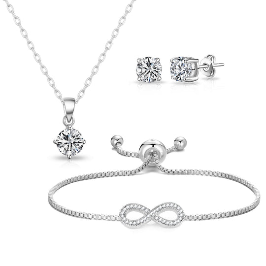 Silver Plated Infinity Friendship Set Created with Zircondia® Crystals - Philip Jones Jewellery