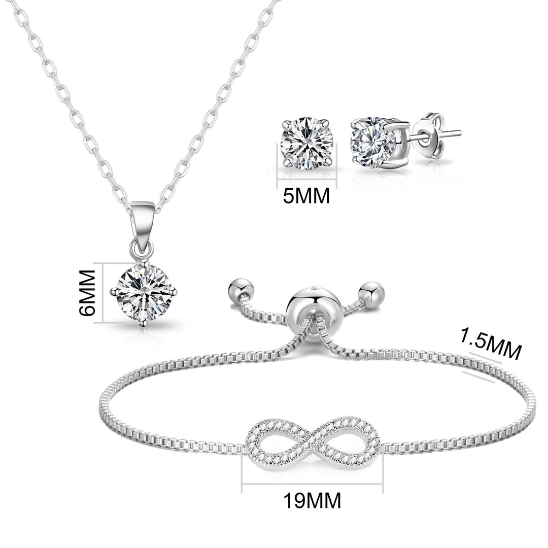 Silver Plated Infinity Friendship Set Created with Zircondia® Crystals - Philip Jones Jewellery