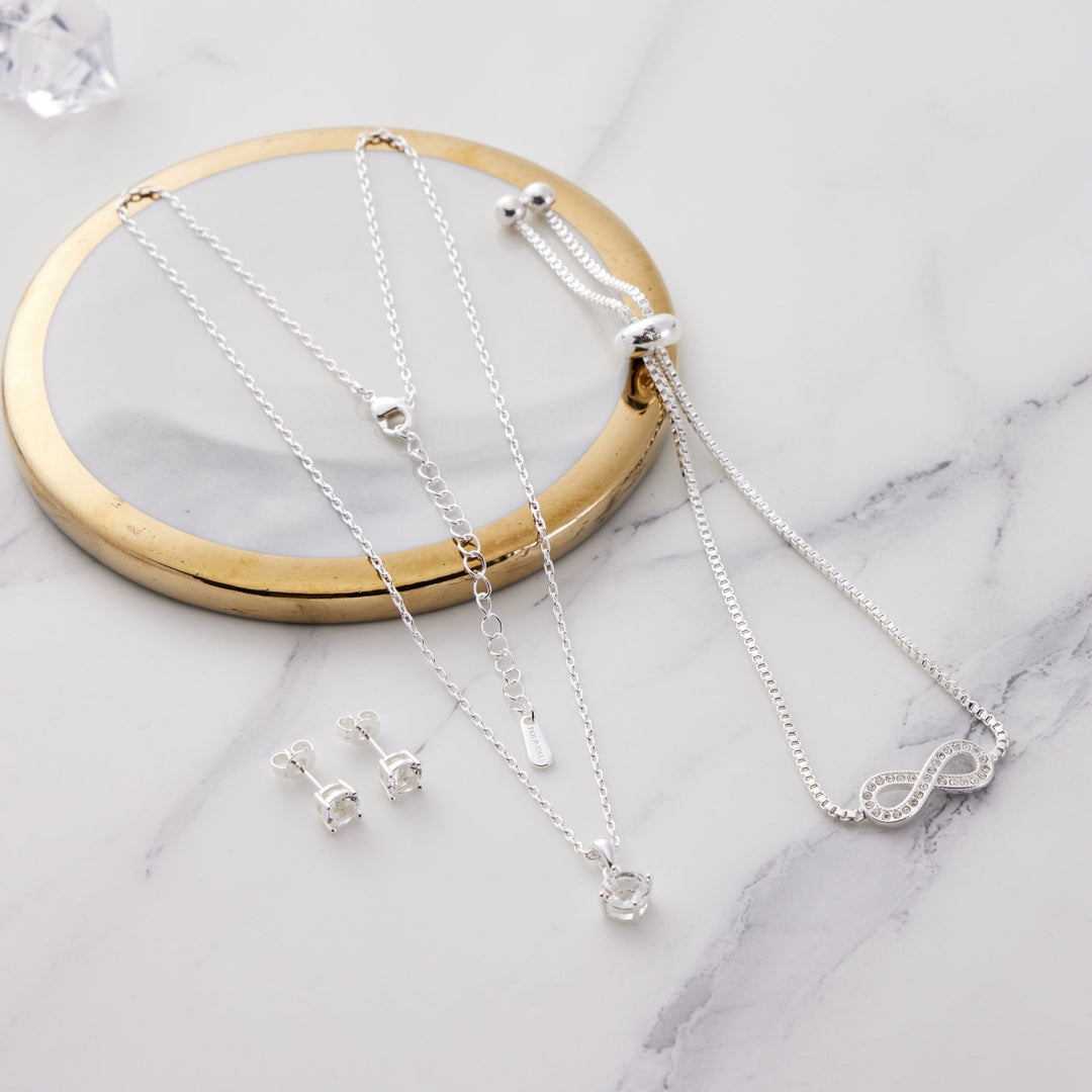 Silver Plated Infinity Friendship Set Created with Zircondia® Crystals - Philip Jones Jewellery