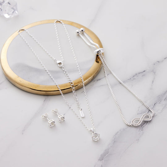 Silver Plated Infinity Friendship Set Created with Zircondia® Crystals - Philip Jones Jewellery