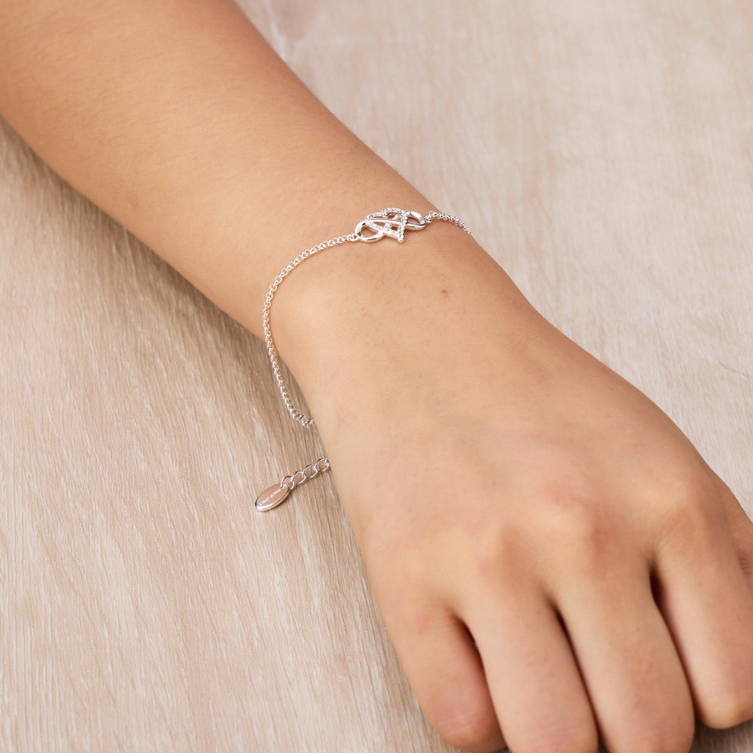 Silver Plated Infinity Heart Bracelet Created with Zircondia® Crystals - Philip Jones Jewellery