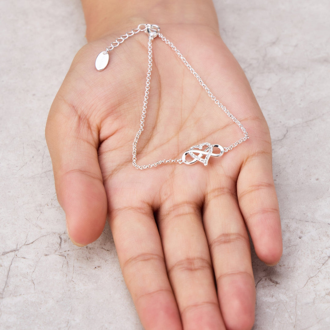 Silver Plated Infinity Heart Bracelet Created with Zircondia® Crystals - Philip Jones Jewellery