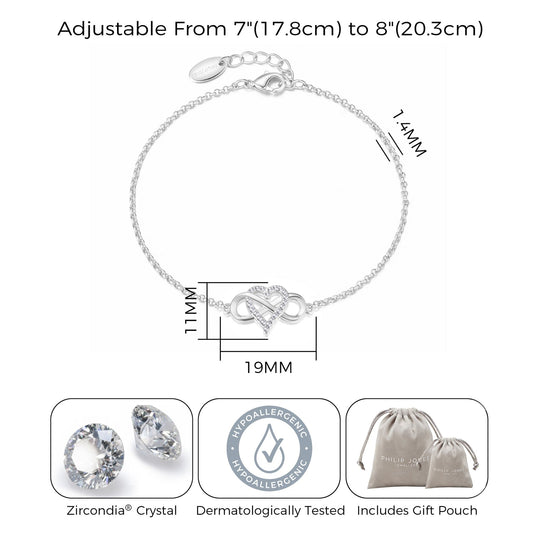 Silver Plated Infinity Heart Bracelet Created with Zircondia® Crystals - Philip Jones Jewellery