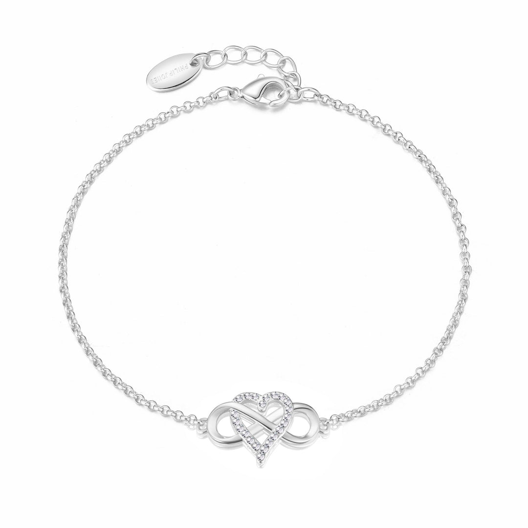 Silver Plated Infinity Heart Bracelet Created with Zircondia® Crystals - Philip Jones Jewellery