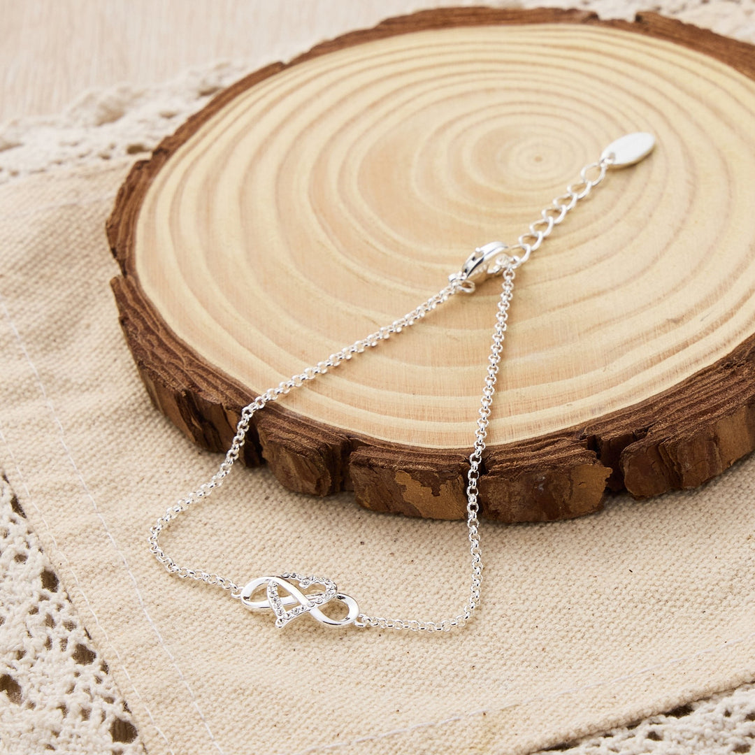 Silver Plated Infinity Heart Bracelet Created with Zircondia® Crystals - Philip Jones Jewellery