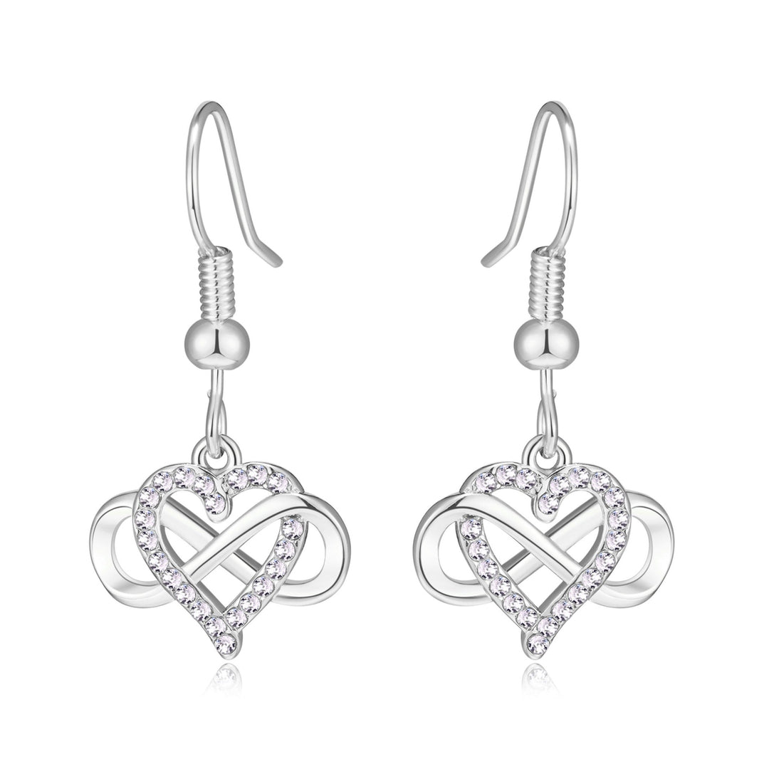Silver Plated Infinity Heart Drop Earrings Created with Zircondia® Crystals - Philip Jones Jewellery