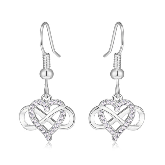 Silver Plated Infinity Heart Drop Earrings Created with Zircondia® Crystals - Philip Jones Jewellery