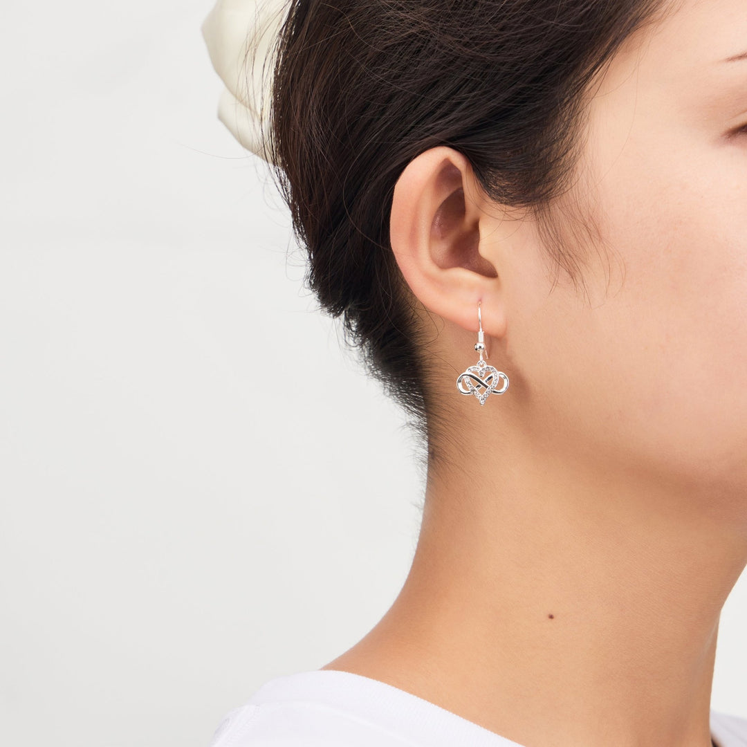 Silver Plated Infinity Heart Drop Earrings Created with Zircondia® Crystals - Philip Jones Jewellery