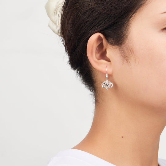 Silver Plated Infinity Heart Drop Earrings Created with Zircondia® Crystals - Philip Jones Jewellery