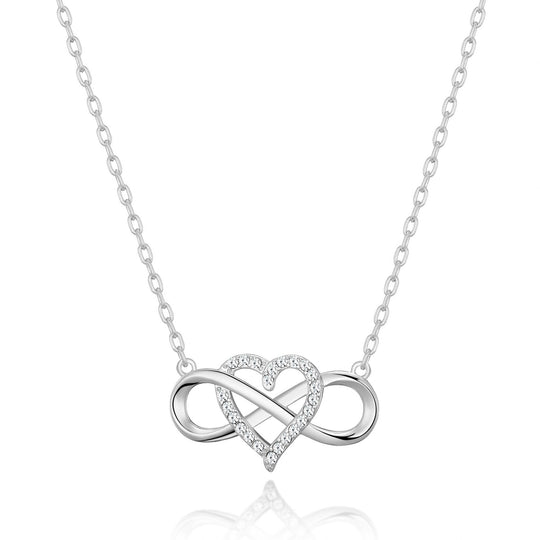 Silver Plated Infinity Heart Necklace Created with Zircondia® Crystals - Philip Jones Jewellery