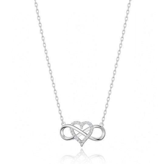 Silver Plated Infinity Heart Necklace Created with Zircondia® Crystals - Philip Jones Jewellery