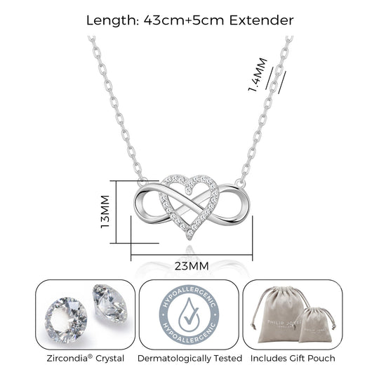 Silver Plated Infinity Heart Necklace Created with Zircondia® Crystals - Philip Jones Jewellery