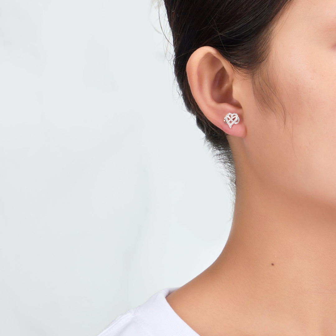 Silver Plated Infinity Heart Stud Earrings Created with Zircondia® Crystals - Philip Jones Jewellery