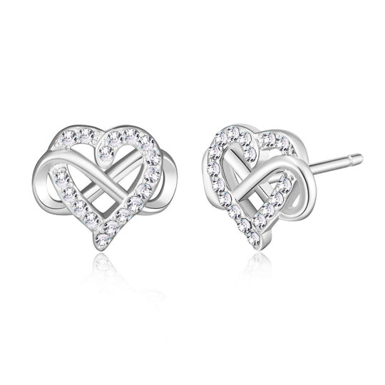 Silver Plated Infinity Heart Stud Earrings Created with Zircondia® Crystals - Philip Jones Jewellery