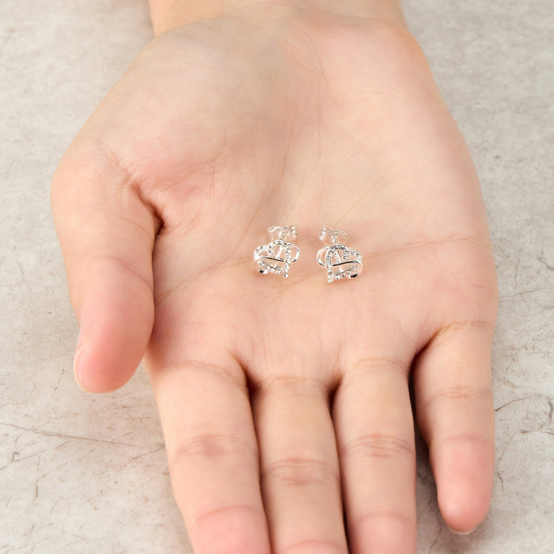 Silver Plated Infinity Heart Stud Earrings Created with Zircondia® Crystals - Philip Jones Jewellery