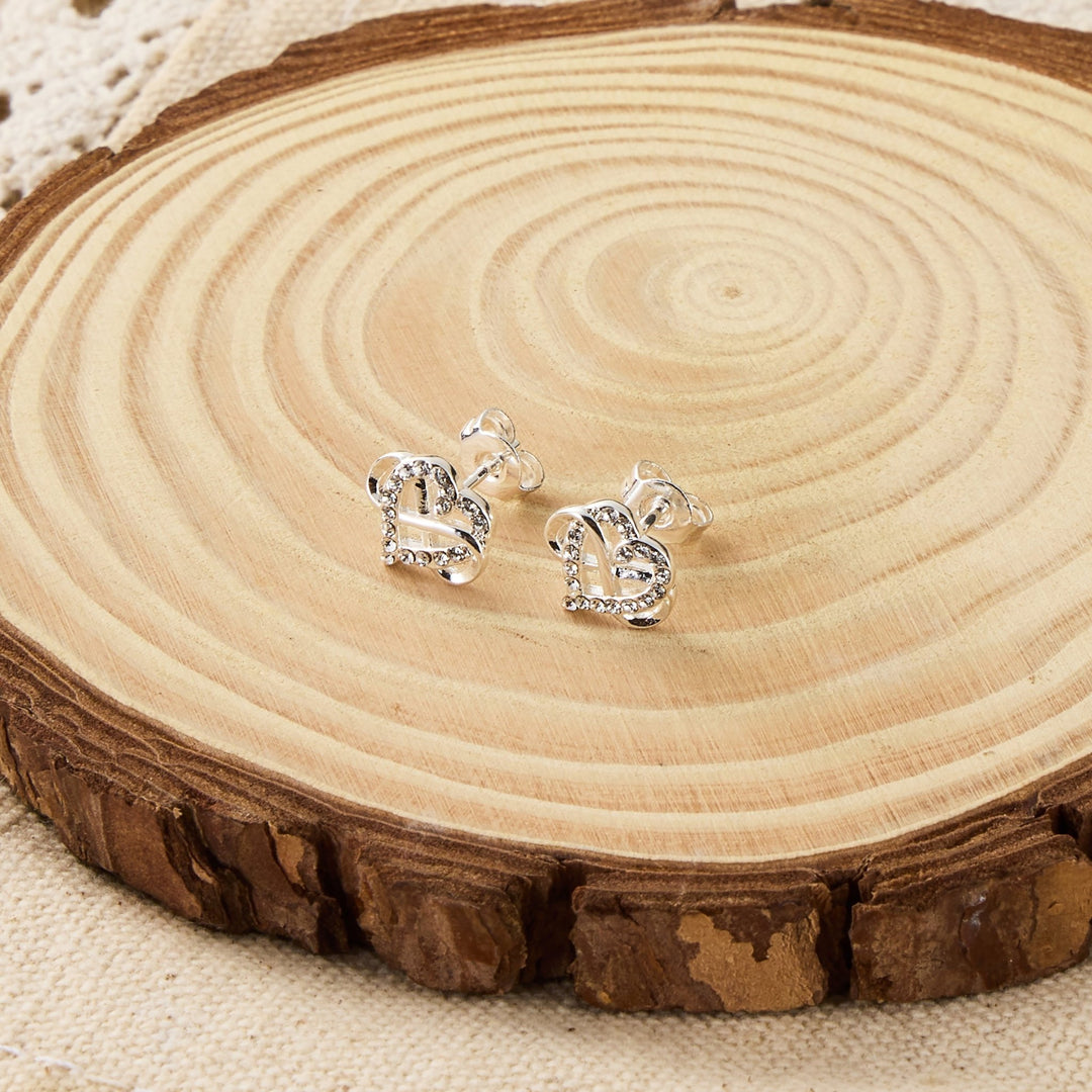 Silver Plated Infinity Heart Stud Earrings Created with Zircondia® Crystals - Philip Jones Jewellery