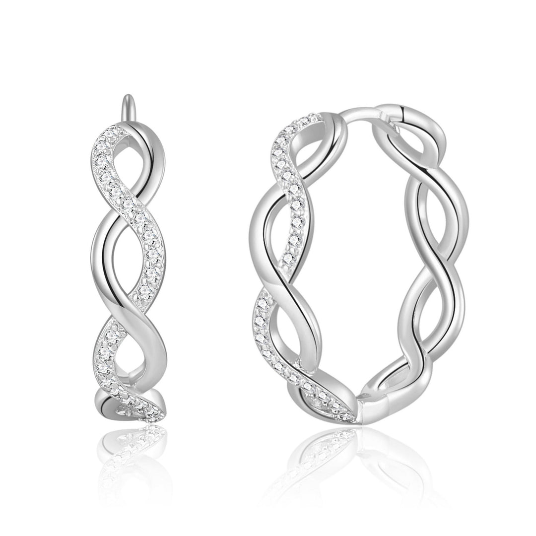 Silver Plated Infinity Hoop Earrings Created with Zircondia® Crystals - Philip Jones Jewellery