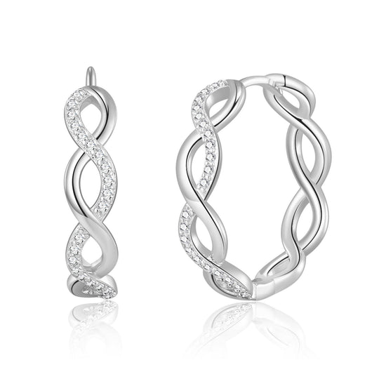 Silver Plated Infinity Hoop Earrings Created with Zircondia® Crystals - Philip Jones Jewellery