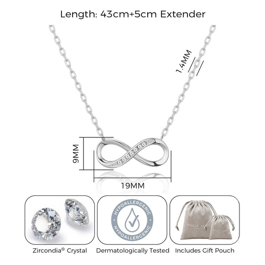 Silver Plated Infinity Pendant Necklace Created with Zircondia® Crystals - Philip Jones Jewellery