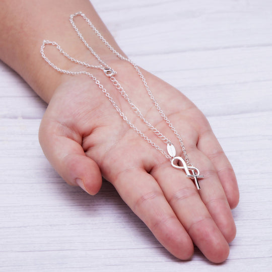 Silver Plated Infinity with Cross Lariat Necklace - Philip Jones Jewellery