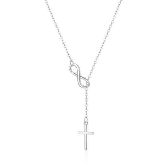 Silver Plated Infinity with Cross Lariat Necklace - Philip Jones Jewellery